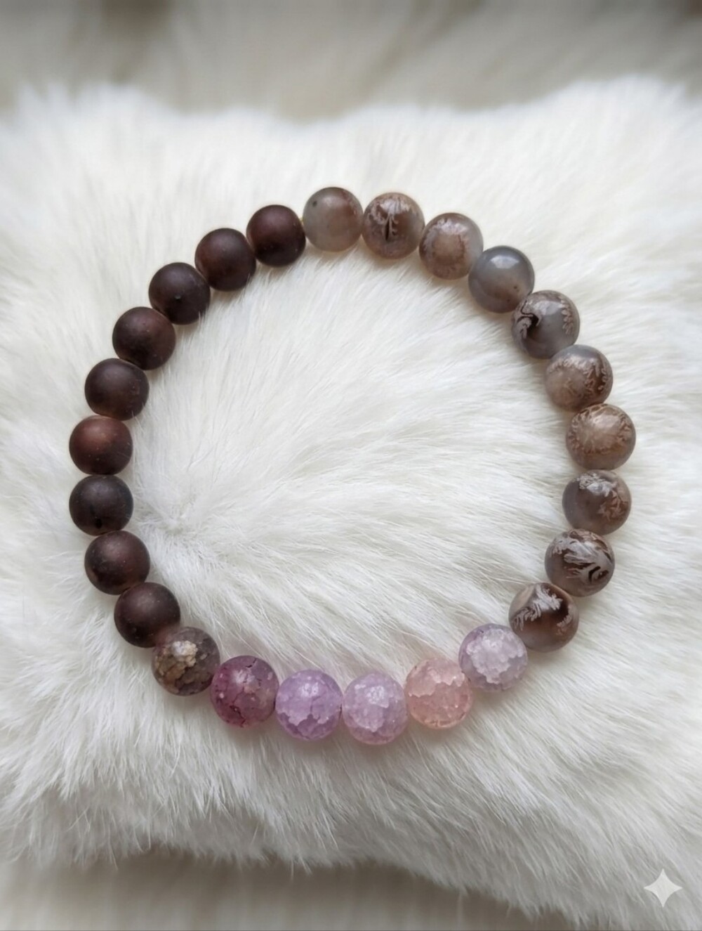Pink & Brown Natural Stone Stretch Bracelet for Women